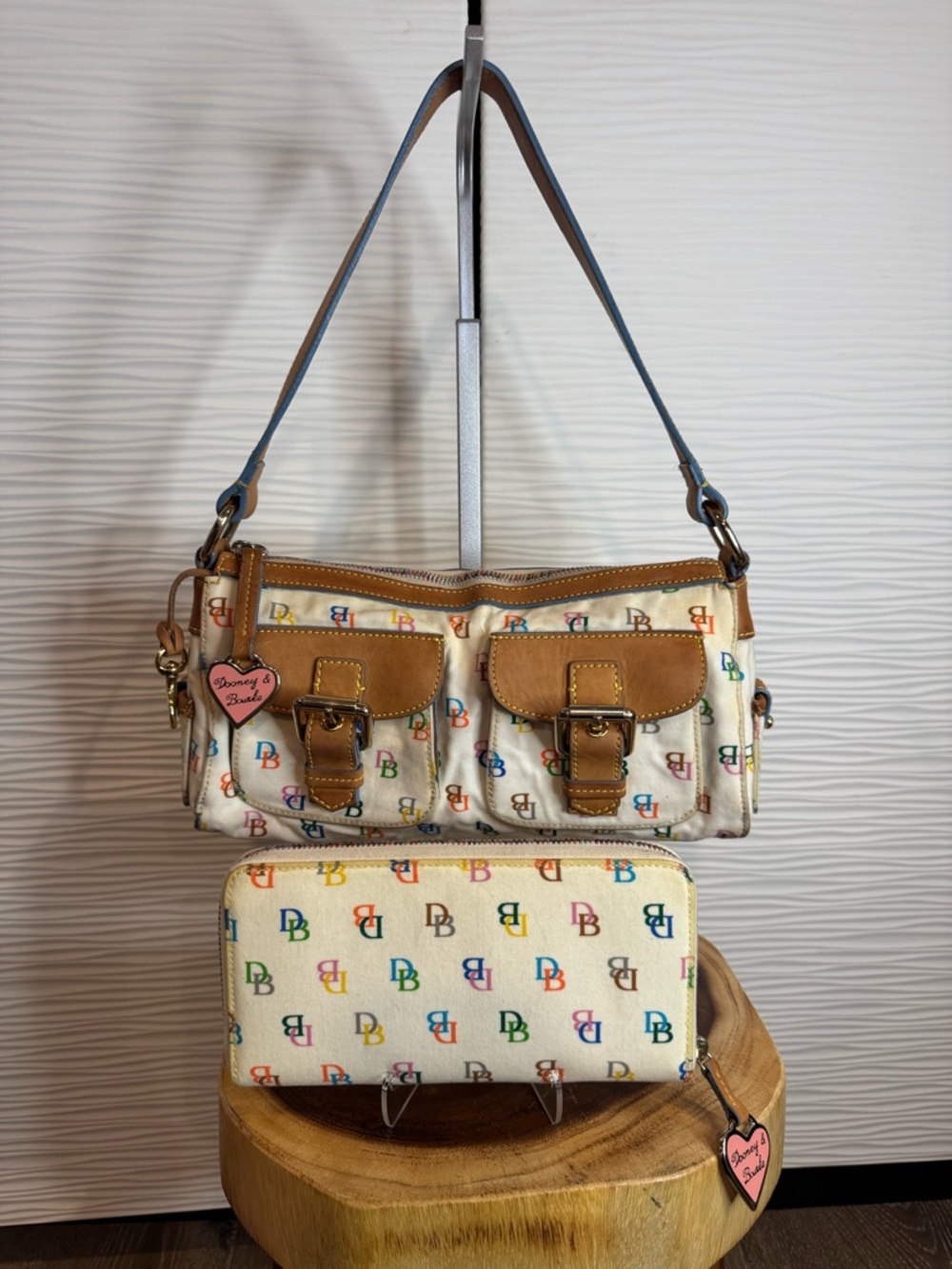 Dooney & Bourke- Vintage Y2K Multicolor Logo Shoulder Bag with Wallet set.